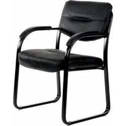 PRIME MADE Scratch Resistant With Arms And Sled Base Side Leather Guest Chair In Black