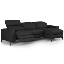 VALENCIA Esther Top Grain Leather Sofa, Three Seats With Right Chaise In Black