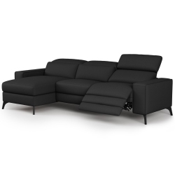 VALENCIA Esther Top Grain Leather Sofa, Three Seats With Left Chaise In Black
