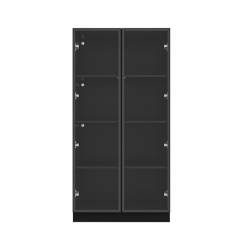FAMAPY Modern Glass Door Bookshelf With Adjustable Shelves And Led Lighting for Living Room Or Study (31.5" W X 15.7" D X 63" H) In Black