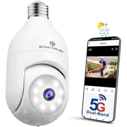 SYMYNELEC 5Ghz/2.4Ghz Light Bulb Security Camera Outdoor Waterproof ( White)