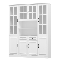 FAMAPY Large Bookcase With Glass Doors, Adjustable Shelves, And Ample Storage for Home Library Or Study (63" W X 15.7" D X 78.7" H) In White