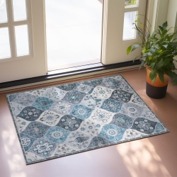 NIERBO Moroccan Area Rug, 2' X 3' Printed Floral Oriental Accent Vintage Small Rug, Washable Indoor Door Non-Slip Mat Entryway Carpet for Kitchen