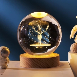 YOULIGHTS 3D Crystal Ball Night Light Ball Projection Lamp Planet Model, 3D Crystal Ball \w Led Wooden Base Gift for Christmas Thanksgiving Birthday