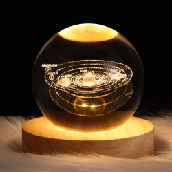 YOULIGHTS 3D Crystal Ball Night Light Ball Projection Lamp Planet Model, 3D Crystal Ball \w Led Wooden Base Gift for Christmas Thanksgiving Birthday