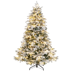 COSTWAY 6 Ft Pre-Lit Flocked Christmas Tree Hinged W/ 260 Led Lights & 1415 Branch Tips
