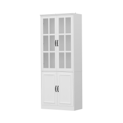 FAMAPY Tall Storage Cabinet With 2 Glass Doors, Wooden Display Cabinet for Home Office, Living Room (31.5”W X 15.7”D X 78.7”H) In White