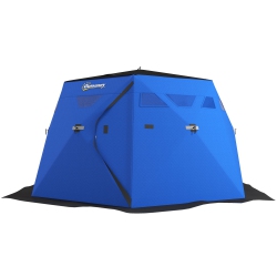 OUTSUNNY 4 Person Insulated Ice Fishing Tent, Pop-Up Portable Ice Fishing Shelter With Carry Bag, Two Doors And Anchors for -22℉ In Blue