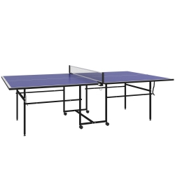 SOOZIER Full Size Ping Pong Table Set, Foldable Table Tennis Table With Net, 2 Paddles, 3 Balls, Portable Table With Wheels for Outdoor Indoor Use