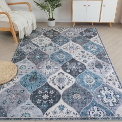 NIERBO Moroccan Area Rug, 5' X 7' Ultra-Thin Printed Floral Accent Vintage Rug, Non-Slip Oriental Distressed Carpet Foldable Rugs for Living Room