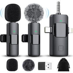 YOULIGHTS 4 In 1 Wireless Lavalier Microphones for Iphone, Ipad, Android, Camera, USB-C Microphone 2 Pack Noise Reduction Crystal Clear Recording
