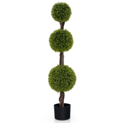 GYMAX 4 Ft Artificial Boxwood Topiary Ball Tree W/ Weighted Pot Faux Cypress Tree