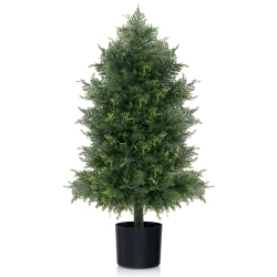 GYMAX 31.5" Artificial Cedar Topiary Tree Faux Indoor Floor Plant W/ Sturdy Trunk