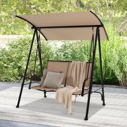 GYMAX 2-Person Patio Swing Seat Swing Bench Canopy Swing Loveseat Outdoor