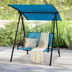 GYMAX 2-Person Patio Swing Seat Swing Bench Canopy Swing Loveseat Outdoor