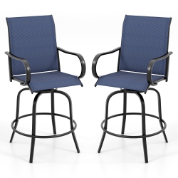 GYMAX Outdoor Swivel Bar Stool Set Of 2 W/breathable Fabric And Heavy Duty Metal Frame