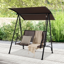 GYMAX 2-Person Patio Swing Seat Swing Bench Canopy Swing Loveseat Outdoor