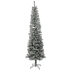 HOMCOM 7.5Ft Pre-Lit Pencil Christmas Tree \w Remote, Adjustable Brightness, Artificial Christmas Tree \w 220 Dual Colour Leds, 519 Tips, Metal
