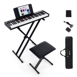 COSTWAY 61-Key Electric Piano Keyboard for Beginners With Adjustable Stand & Stool