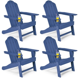 COSTWAY 4PCs Patio Adirondack Chair Weather Resistant Garden Deck W/cup Holder