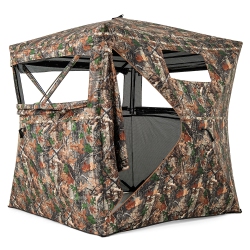 GYMAX Camouflage Hunting Blind for 3-4 People W/270° Viewing Range Carrying Bag