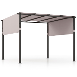 GYMAX 10 X 10 Ft Flat Top Pergola W/ Retractable Canopy Outdoor Grill Gazebo