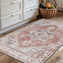 NIERBO 2' X 3' Bricked Rug for Bedroom Bohemian Tribal Rugs Washable Small Rug for Living Room, Vintage Floral Rugs Low Pile Non-Slip Rubber Backing