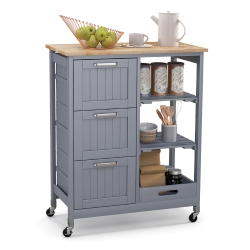 GYMAX Rolling Kitchen Island Utility Storage Cart W/ 3 Storage Drawers & Shelves In Grey