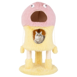 GYMAX Monster-Themed Cat Tree W/ 2 Private Condos Long Plush Sisal Scratching Posts