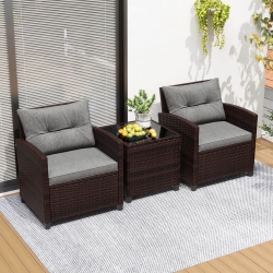 COSTWAY 3PCs Patio Rattan Furniture Set Cushioned Conversation Set Sofa