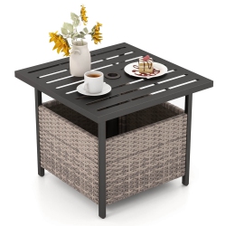 COSTWAY Rattan Wicker Steel Side Table Outdoor Furniture Deck Garden Patio Pool