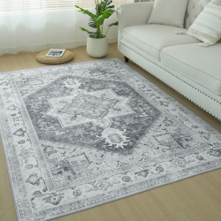 NIERBO 5' X 7' Distressed Medallion Area Rug for Living Room, Vintage Floral Rug Washable Rugs Non-Slip Low Pile Rug for Living Room Bedroom Indoor