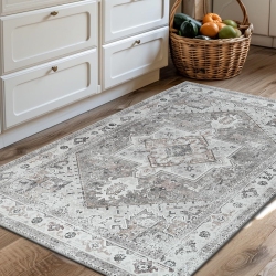 NIERBO 2' X 3' Boho Floral Rug Small Area Rugs, Washable Area Rug Non-Slip Low Pile Entry Rug Indoor Front Door Mat, Vintage Distressed Throw Rugs