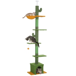 PAWHUT Floor to Ceiling Cat Tree, Cat Tower \w 90.5"-108" Adjustable Height, 5 Tier Activity Centre \w Scratching Posts, Hammock, Condo, Toy Ball