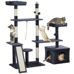 PAWHUT 53" Cat Tree, Multi-Level Cat Tower for Indoor Cats \w Sisal Scratching Posts, Cat Condo, Beds, Platforms, Ramp, Toy Balls, Cat Activity