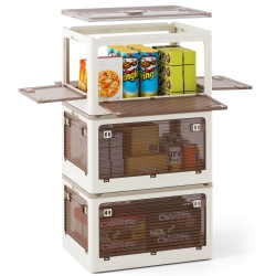 COSTWAY 3 Pack Stackable Storage Bins With Lids 34.5 Gallon Collapsible Plastic Container Box