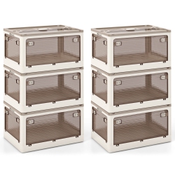 COSTWAY 6 Pack Stackable Storage Bins With Lids 34.5 Gallon Collapsible Plastic Container Box