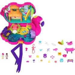 MATTAL Polly Pocket Mini Toys | Large Compact Playset With 2 Micro Dolls And Accessories | Flamingo Party | Travel Toys And Gifts for Kids