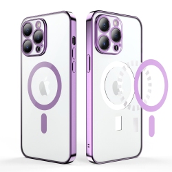 SUPERSHIELD for Apple Iphone 16 Pro Magsafe Magnetic Case With Halolock Shockproof Protective Electroplating Clear Cover - In Purple