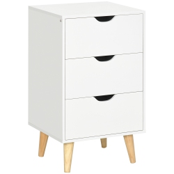 HOMCOM Nightstand, Bedside Table With 3 Drawers, Small Side Table With Wood Legs And Cut-Out Handles for Bedroom In White
