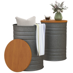 HOMCOM Nesting Tables, Side Table Set Of 2, Round Coffee Table \w Removable Wood Lid, Metal Frame And Hidden Space, Industrial End Tables for Living