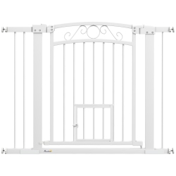 PAWHUT 30"-41" Wide Dog Gate, 30" Tall Walk Through Pet Gate \w Small Pet Door, Auto Close, for Doorways, House, Stair, 2 Extension Kits, Pressure