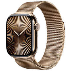 Apple Watch Series 10 (GPS + Cellular) 42mm Gold Titanium Case with Starlight Sport Band - Medium/Large