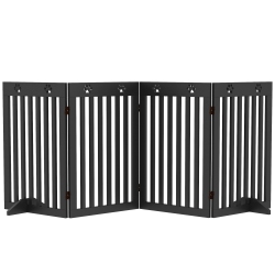 PAWHUT Freestanding Pet Gate 4 Panel Dog Barrier Folding Safety Fence With Support Feet Up to 80.25" Long 29.5" Tall for Doorway Stairs In Black