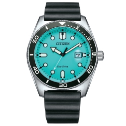 Citizen Mens Sport Casual Eco-Drive Watch 43mm Silver-Tone Stainless Steel Case Black Polyurethane Strap with Aqua Dial (AW1760-14X)