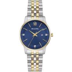 BULOVA Ladies Quartz Watch 32MM Two-Tone Stainless Steel Case And Bracelet With Dial (98P233) In Navy