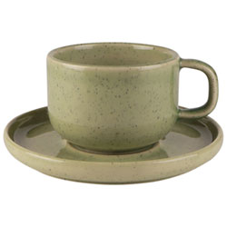 Mesa Ceramics Uno 2-Piece Stoneware Tea Cup and Saucer - Speckle Green