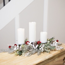 NORTHLIGHT Frosted Winter Greenery And Jingle Bells Christmas Pillar Candle Holder - 28