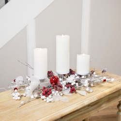 NORTHLIGHT Berries And Snowflakes Christmas Pillar Candle Holder - 24" - And White In Red