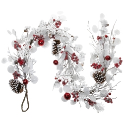 NORTHLIGHT Berries And Snowflakes Artificial Christmas Garland - 6' X 8" - And White - Unlit In Red